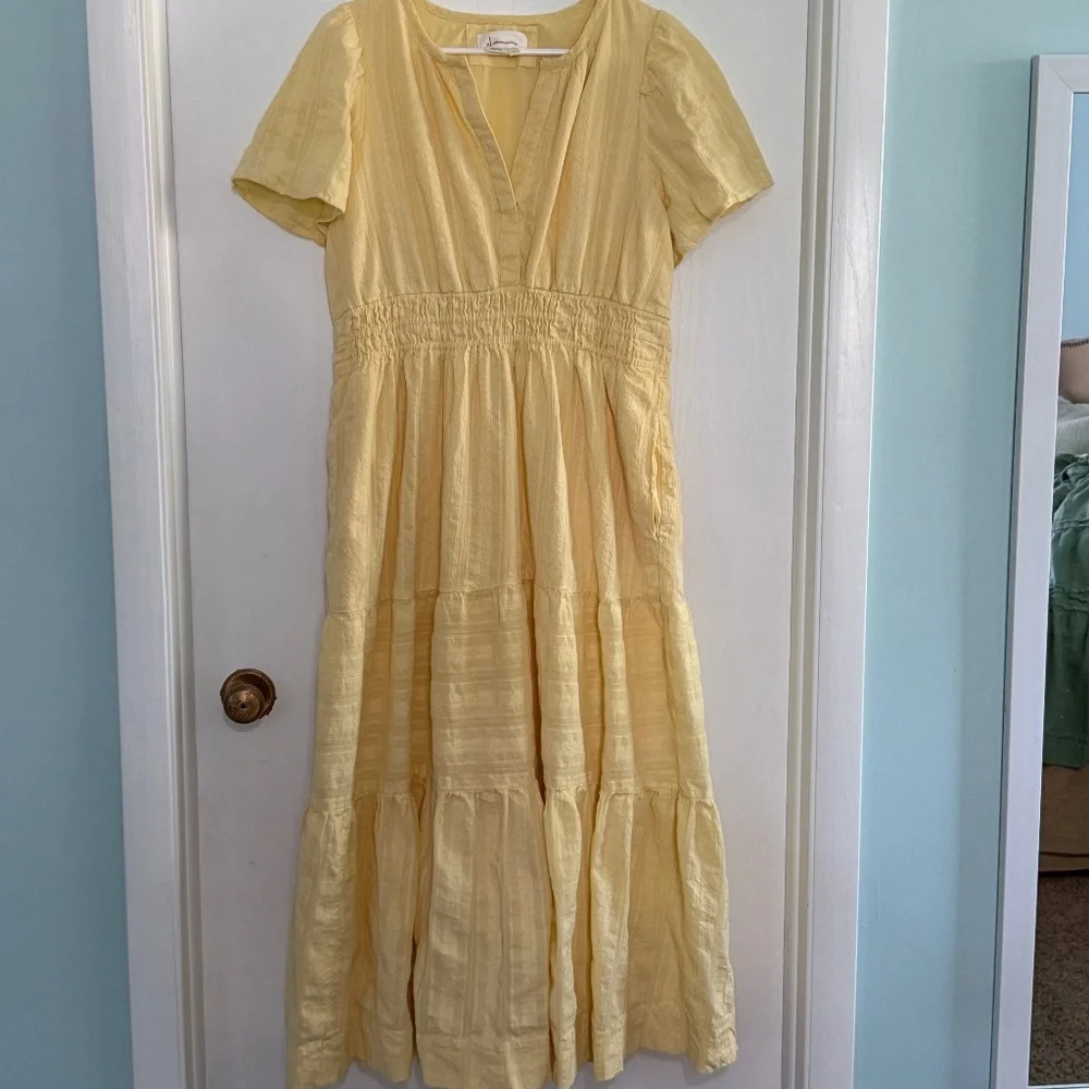 Anthropologie Somerset Butter Yellow Cotton Maxi Dress Size L - Picture 4 of 9